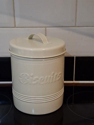 Biscuit barrel metal storage - barrel,