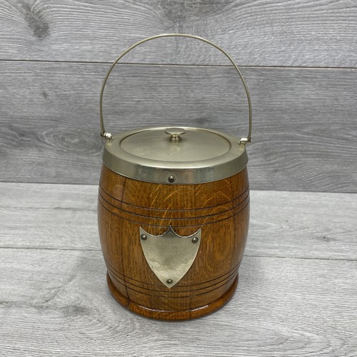 Vintage oak tea biscuit barrel - biscuit,