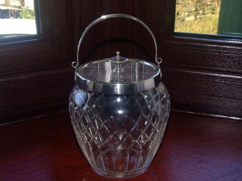 Vintage glass biscuit barrel - a,