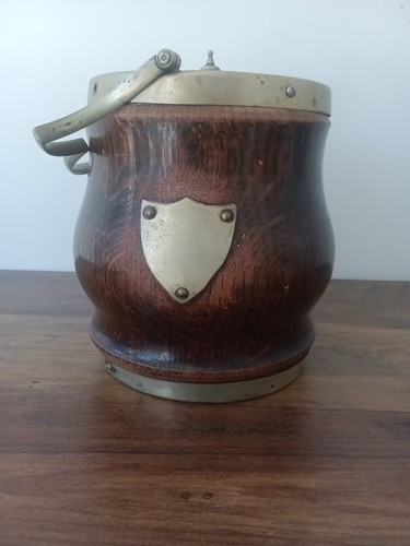 Vintage oak biscuit barrel - vintage,