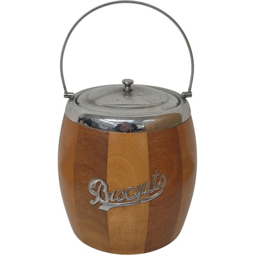 Vintage wooden biscuit barrel - biscuit,